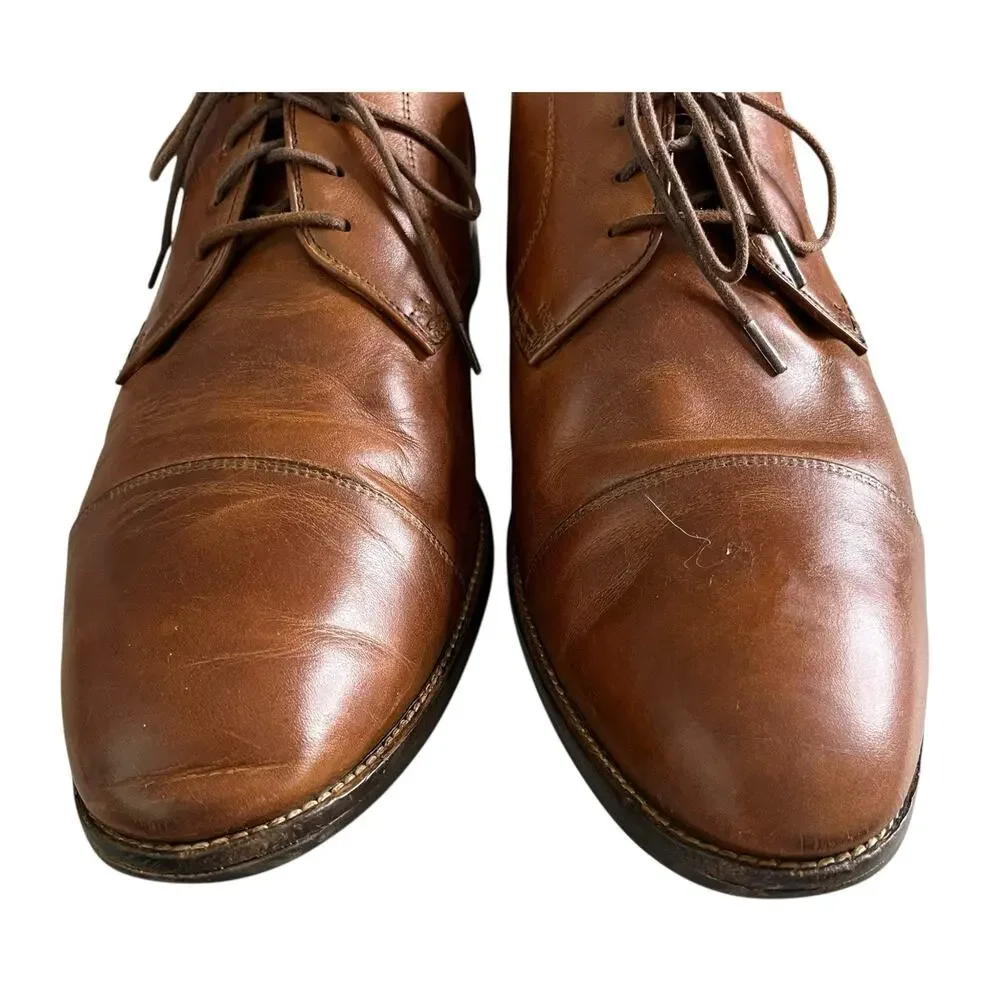 Cole Haan Grand.OS Lenox Hill Leather Dress Shoe Sz 13 Wide Cognac Cap Toe Derby